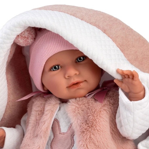 Mimi crying doll, 42cm, with Llorens bassinet.