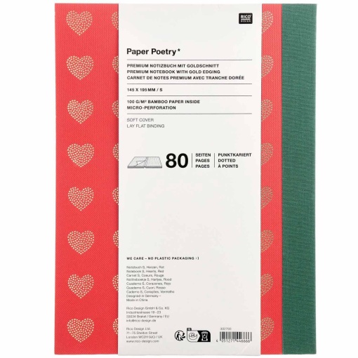 A5 Notebook Rico Design Paper Poetry Advent Red Hearts