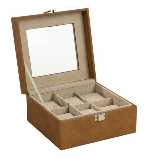 D'Casa watch case for 6 watches, 17.7x16.8x9.5cm, camel color.