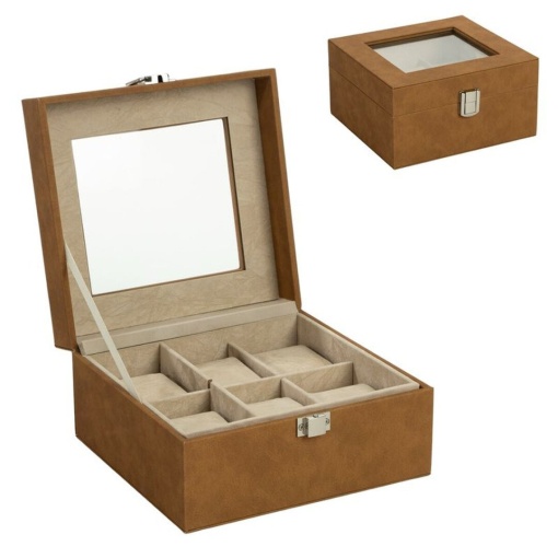 D'Casa watch case for 6 watches, 17.7x16.8x9.5cm, camel color.