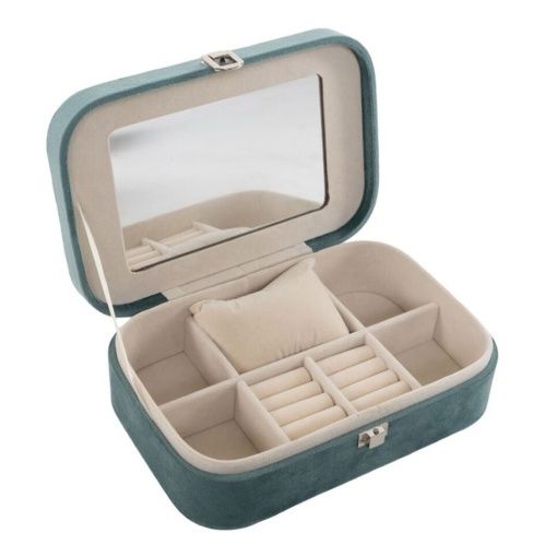 D'Casa travel jewelry box, velvet, 22x14.5x7cm, light green.