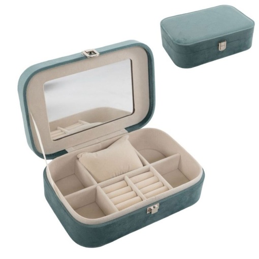 D'Casa travel jewelry box, velvet, 22x14.5x7cm, light green.