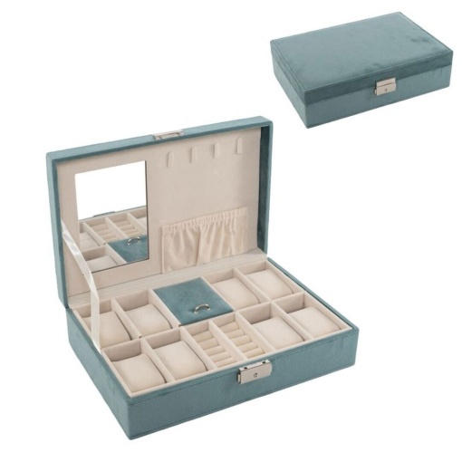 D'Casa velvet jewelry box, 30x20x8.2cm, light green.