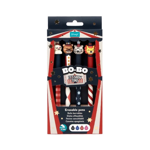 Conjunto 4 canetas apagáveis Mr. Wonderful Bo-Bo Circus (coelho, quebra-nozes, tigre e leão)