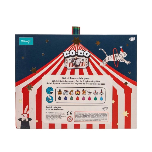 Conjunto 8 canetas apagáveis Mr. Wonderful Bo-Bo Circus