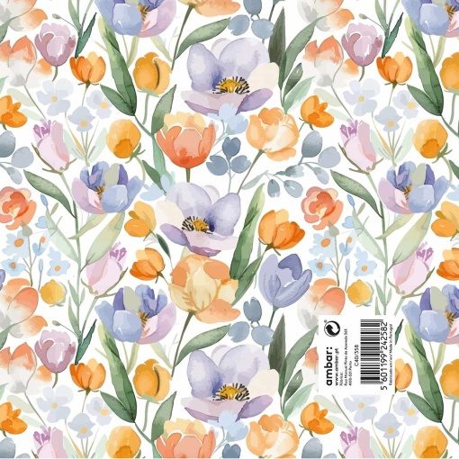 Papel de regalo clásico color ámbar, 70x100cm, con coloridas amapolas.