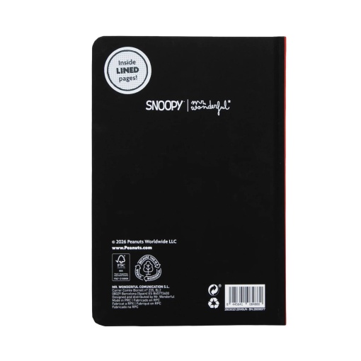 A5 notebook with elastic band for mobile phone and ballpoint pen, Mr. Wonderful Snoopy
