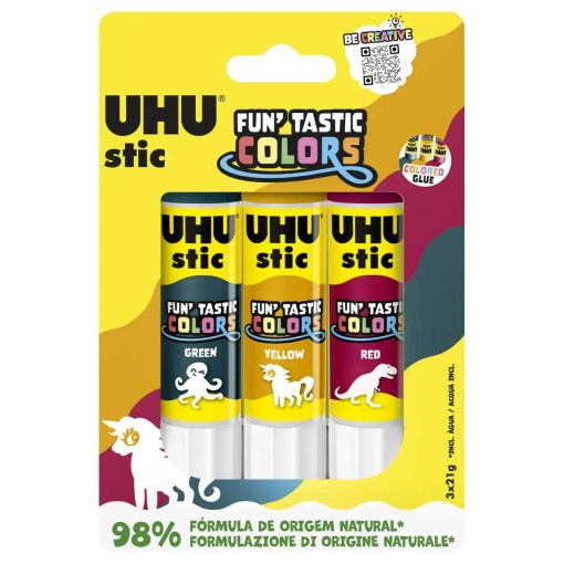 Cola stick UHU Funtastic Colors 3x21g