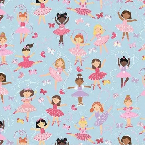 Tecido Makower Dance Class Ballerinas Blue 1x1,12m 245/B