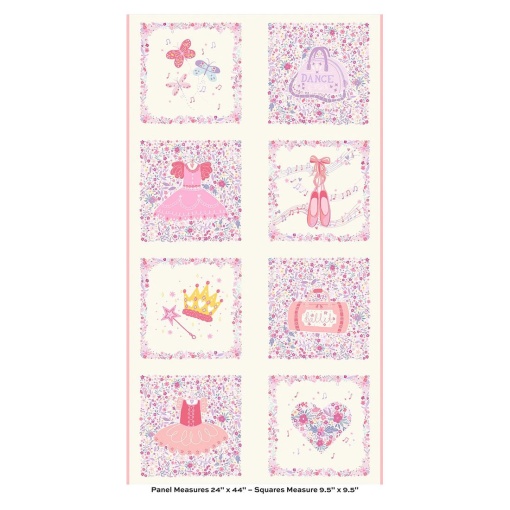 Tecido Makower Dance Class painel quadrados Cream 61x1,12m 248/1