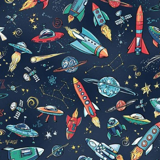 Tecido Makower Orbit Rockets Blue 1x1,12m 249/B