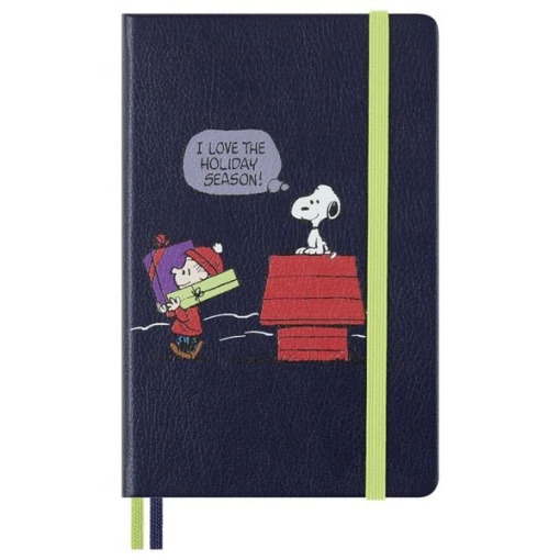 A6 hardcover Moleskine Peanuts notebook, lined, 80 sheets, blue, with elastic closure.