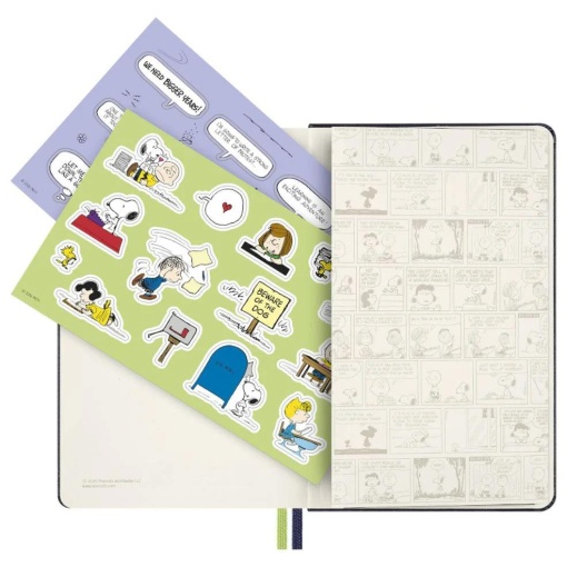 Cuaderno Moleskine Peanuts tamaño A6 de tapa dura, rayado, 80 hojas, azul, con cierre elástico.
