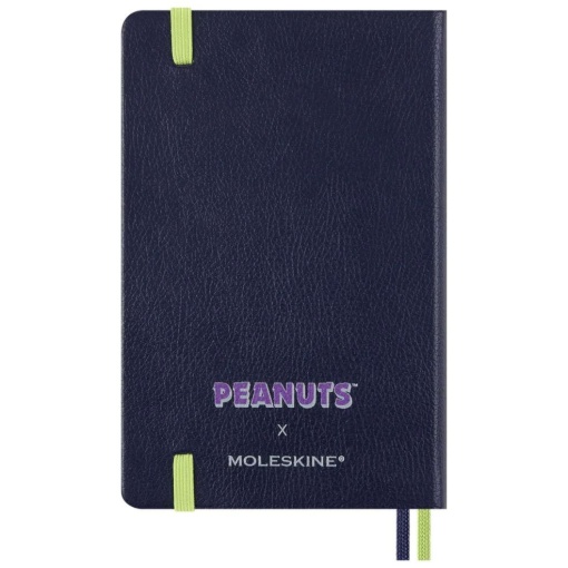 Cuaderno Moleskine Peanuts tamaño A6 de tapa dura, rayado, 80 hojas, azul, con cierre elástico.