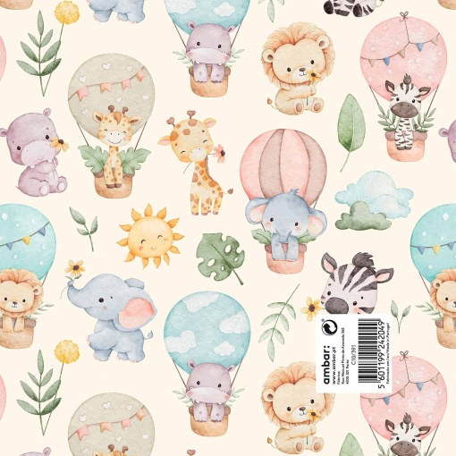Papel de embrulho Ambar infantil 70x100cm Safary Friends