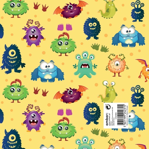 Papel de embrulho Ambar infantil 70x100cm Little Monsters
