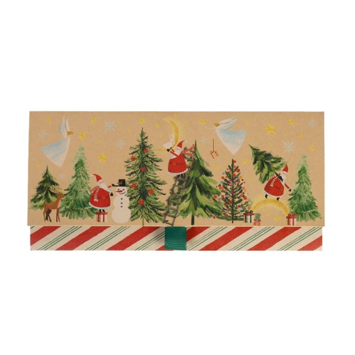Artebene Christmas voucher postcard featuring Santa Claus and angels.