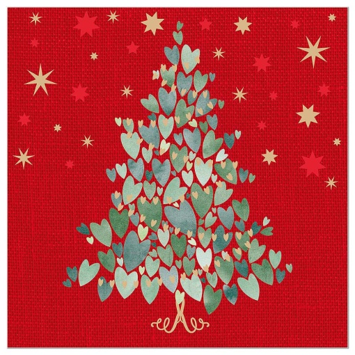 33x33cm Napkins, 3 sheets (20 units) Artebene Christmas Tree of Hearts