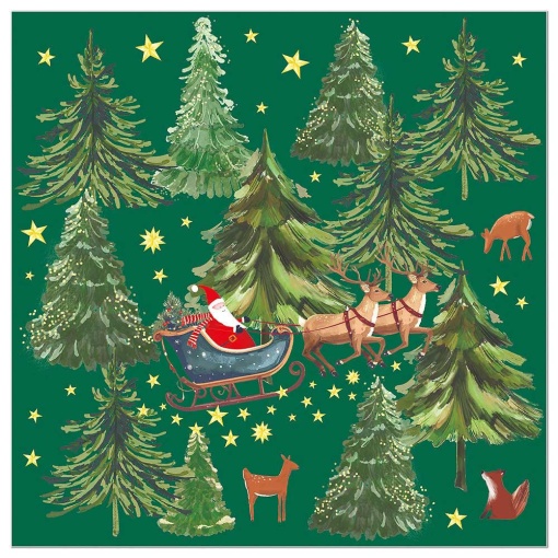 33x33cm 3-ply napkins (20 units) Artebene Christmas Santa Claus in a green sleigh