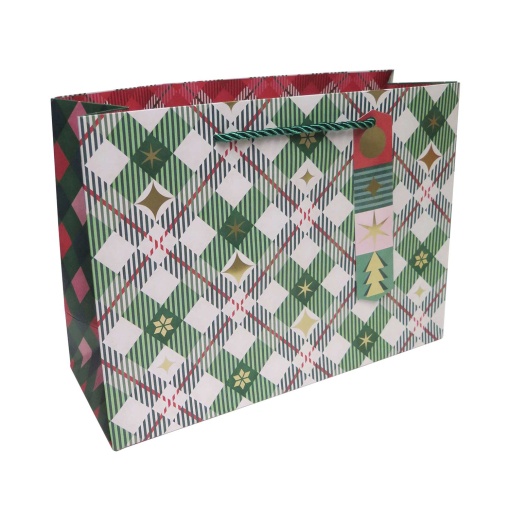 Artebene Christmas checkered paper bag with drawstring handle, 30x22x11cm