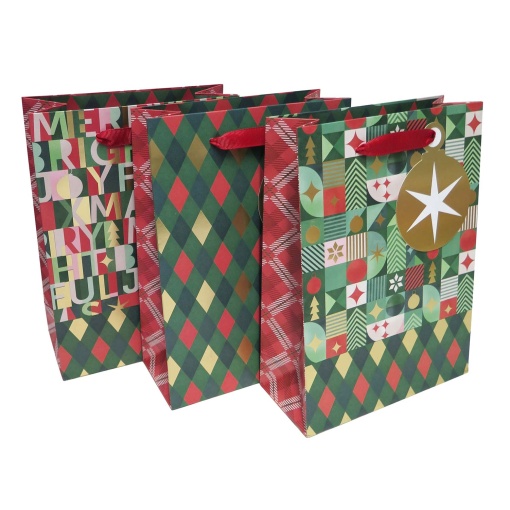 Artebene Christmas woven paper bag with star graphic design, 18x25x8cm, assorted.