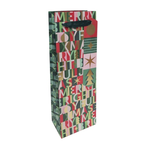Saco de papel asa tecido para 1 garrafa Artebene Christmas geométrico 12x35x8cm sortido