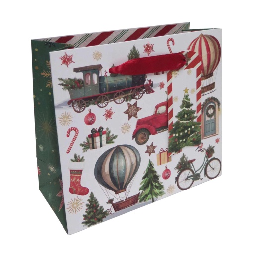 Artebene Christmas hot air balloon fabric paper bag with handle, 18x16x8cm