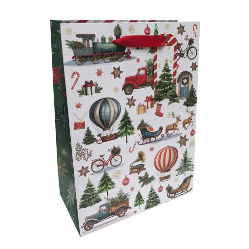 Artebene Christmas hot air balloon fabric paper bag with handle, 22x30x11cm