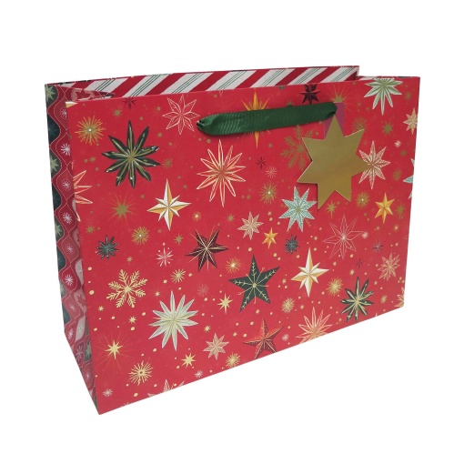 Artebene Christmas Stars Red Fabric Paper Bag with Handles, 30x22x11cm