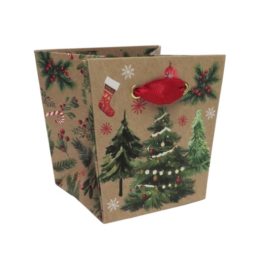 Artebene Christmas pine tree fabric handle paper bag 9.5x9.5x9.5cm