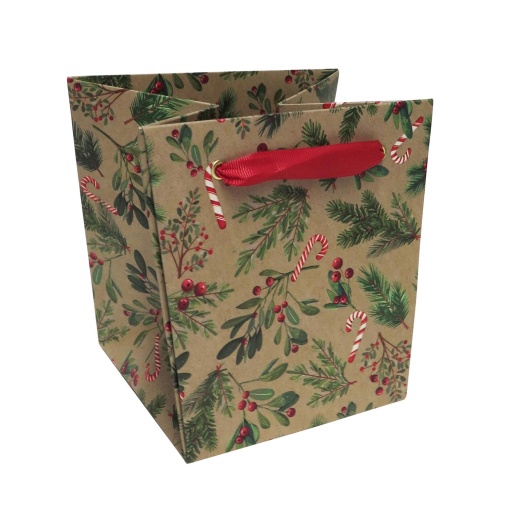 Artebene Christmas holly woven paper bag with handle, 14.5x14.5x14.5cm