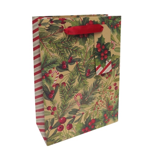 Artebene Christmas holly woven paper bag with handle, 18x25x8cm