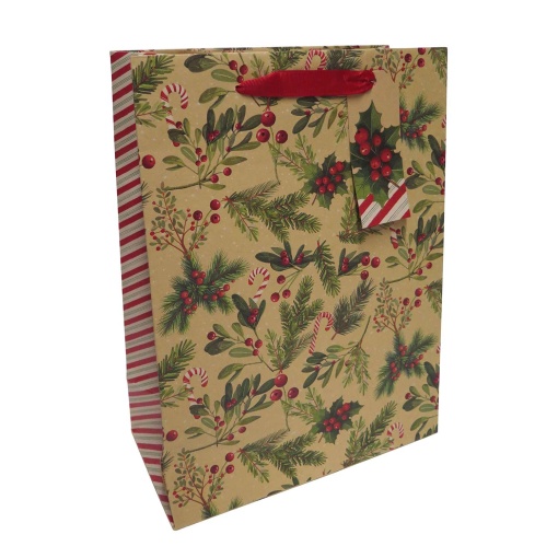 Artebene Christmas holly woven paper bag with handle, 22x30x11cm