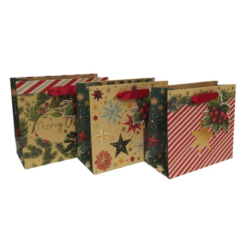 Artebene Christmas woven paper bag with handle, 18x16x8cm, assorted.