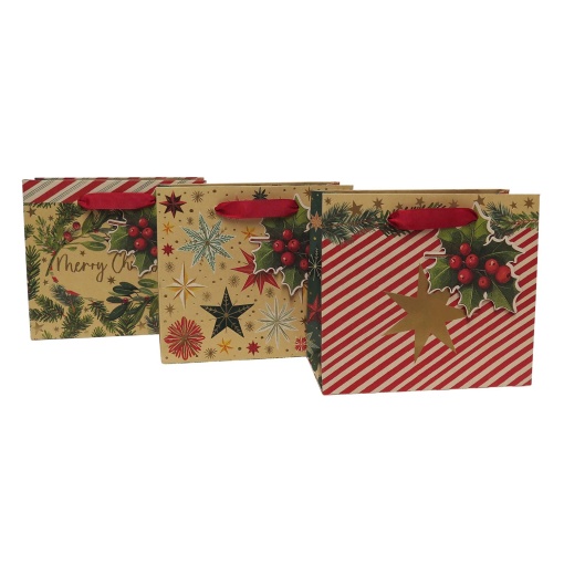 Artebene Christmas woven paper bag with handle, 18x16x8cm, assorted.