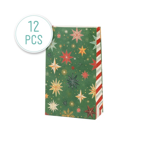Artebene Christmas paper bag with Christmas stars, 12x20x6cm (12 units)