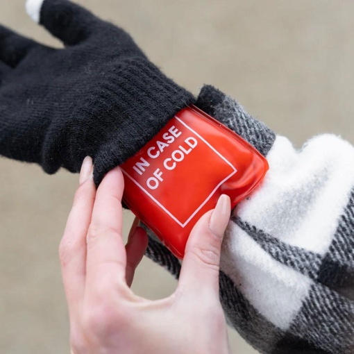 Hand warmer with "Break in Case of Cold" design.