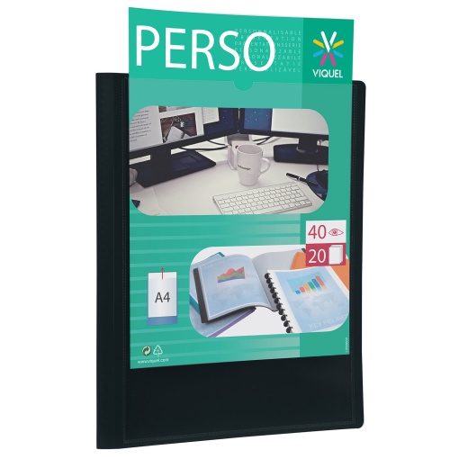 Portefólio personalizável VIQUEL A4 20 bolsas preto