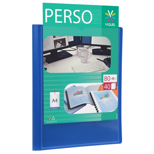 Portefólio personalizável VIQUEL A4 40 bolsas azul