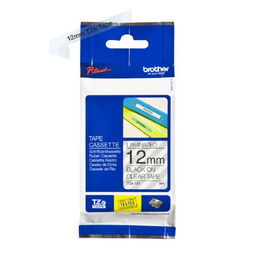 Fita BROTHER TZE-131 12mmx8m preto sobre transparente