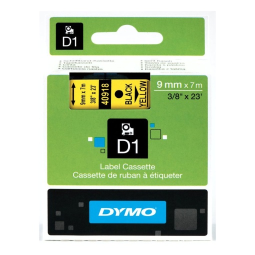 Fita DYMO D1 40918 9mmx7m preto sobre amarelo