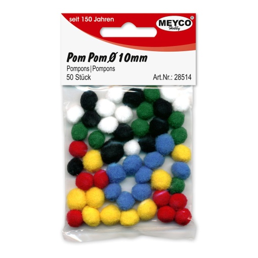 Pompons 10mm sortido - 50 unidades MEYCO