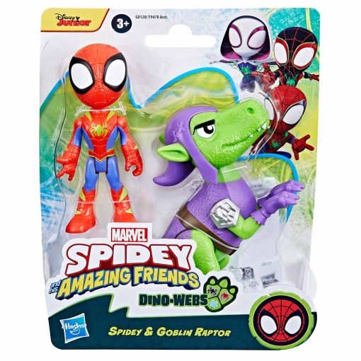 SPIDEY and His Amazing Friends Dino-Webs figuras Spidey & Goblin Raptor Marvel HASBRO