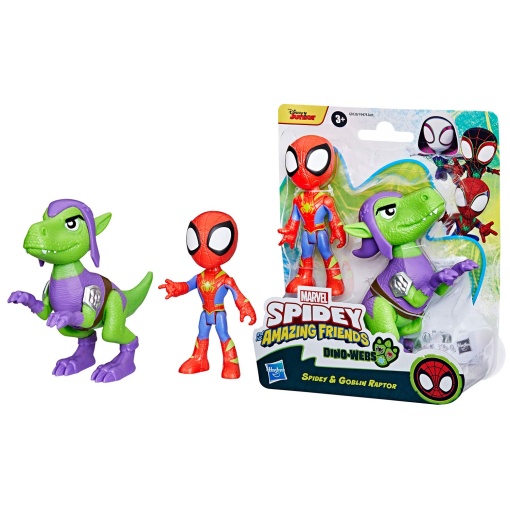 SPIDEY and His Amazing Friends Dino-Webs figuras Spidey & Goblin Raptor Marvel HASBRO