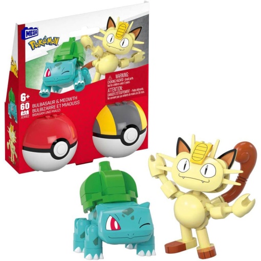 Mega POKEMON Construx Pokebola Bulbasaur & Meowth 60 peças MATTEL