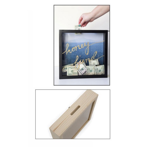 Quadro mealheiro de madeira 17x17x3,7cm fundo amovível 380023