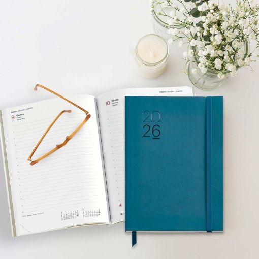 Agenda diária A5 2026 MIQUELRIUS Plus Luxor azul com elástico