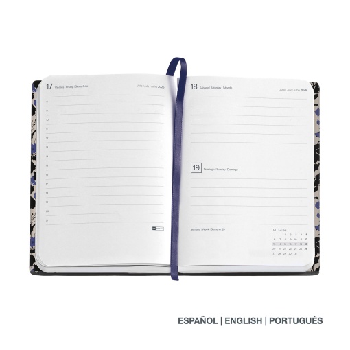Agenda diária 122x168mm 2026 MIQUELRIUS Journal Natura Black&Blue com elástico