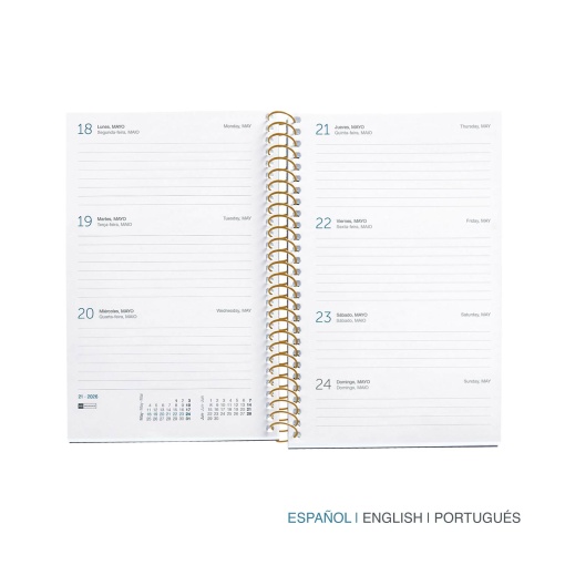 Agenda semanal 117x182mm 2026 espiral MIQUELRIUS Activa Gráfica Trazos com elástico