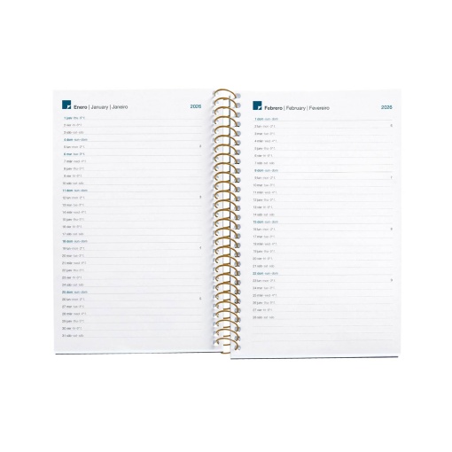 Agenda semanal 117x182mm 2026 espiral MIQUELRIUS Activa Gráfica Trazos com elástico
